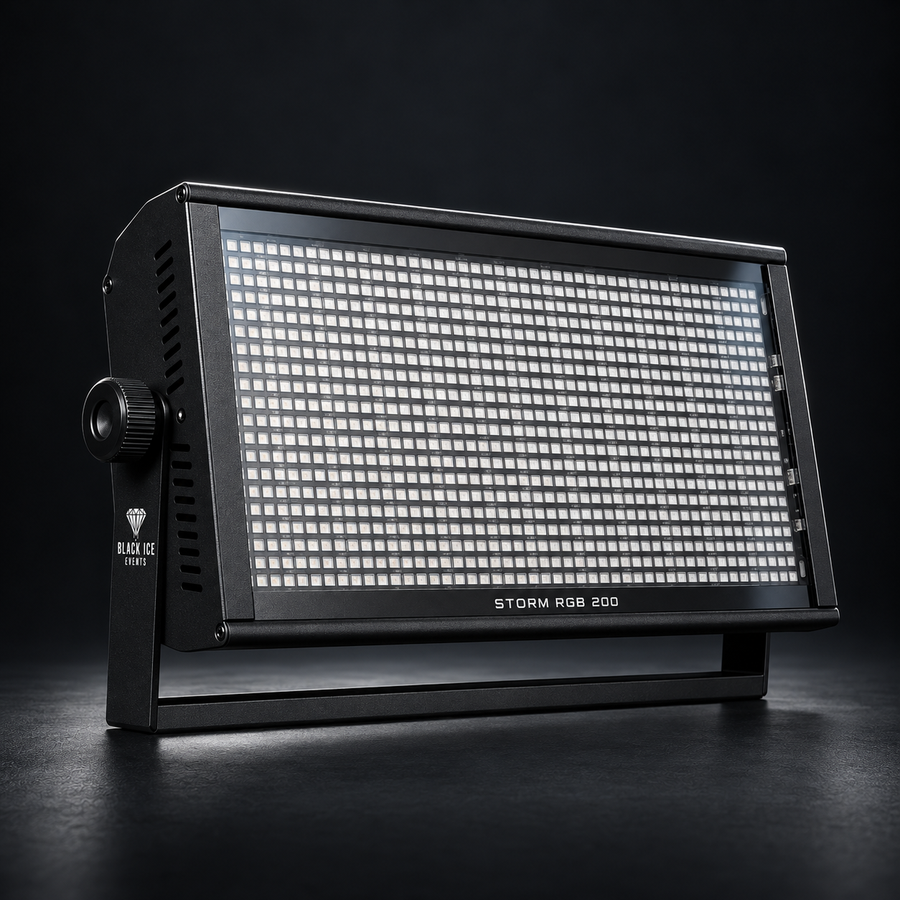 STORM RGB 200 — stroboscope LED BLACK ICE EVENTS, vue avant de trois quarts